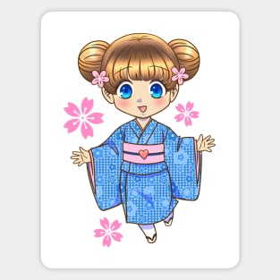 Chibi Girl with Cherry Blossoms in Kimono Magnet